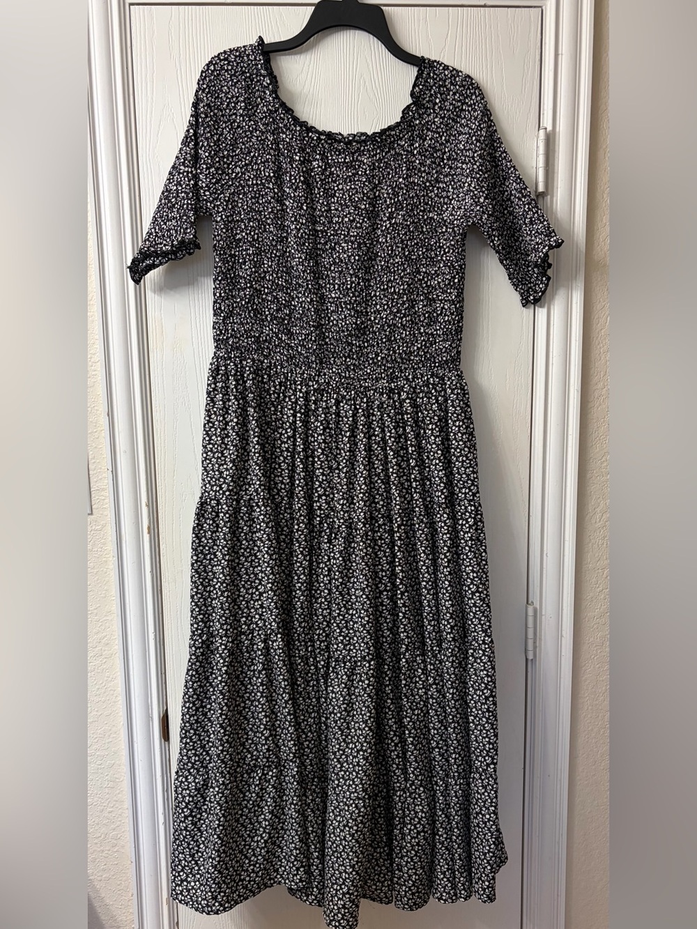 orange creek Los Angeles Black Floral Maxi Dress with Smocked Bodice